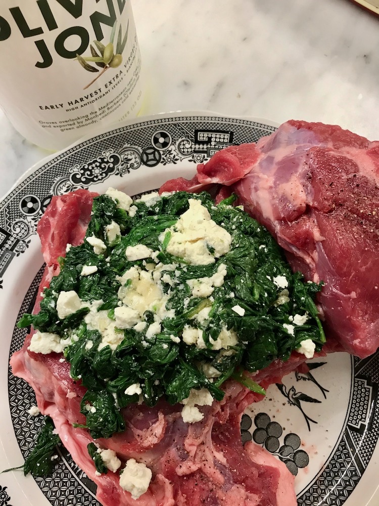 Butterflied lamb stuffed with spinach and feta cheese